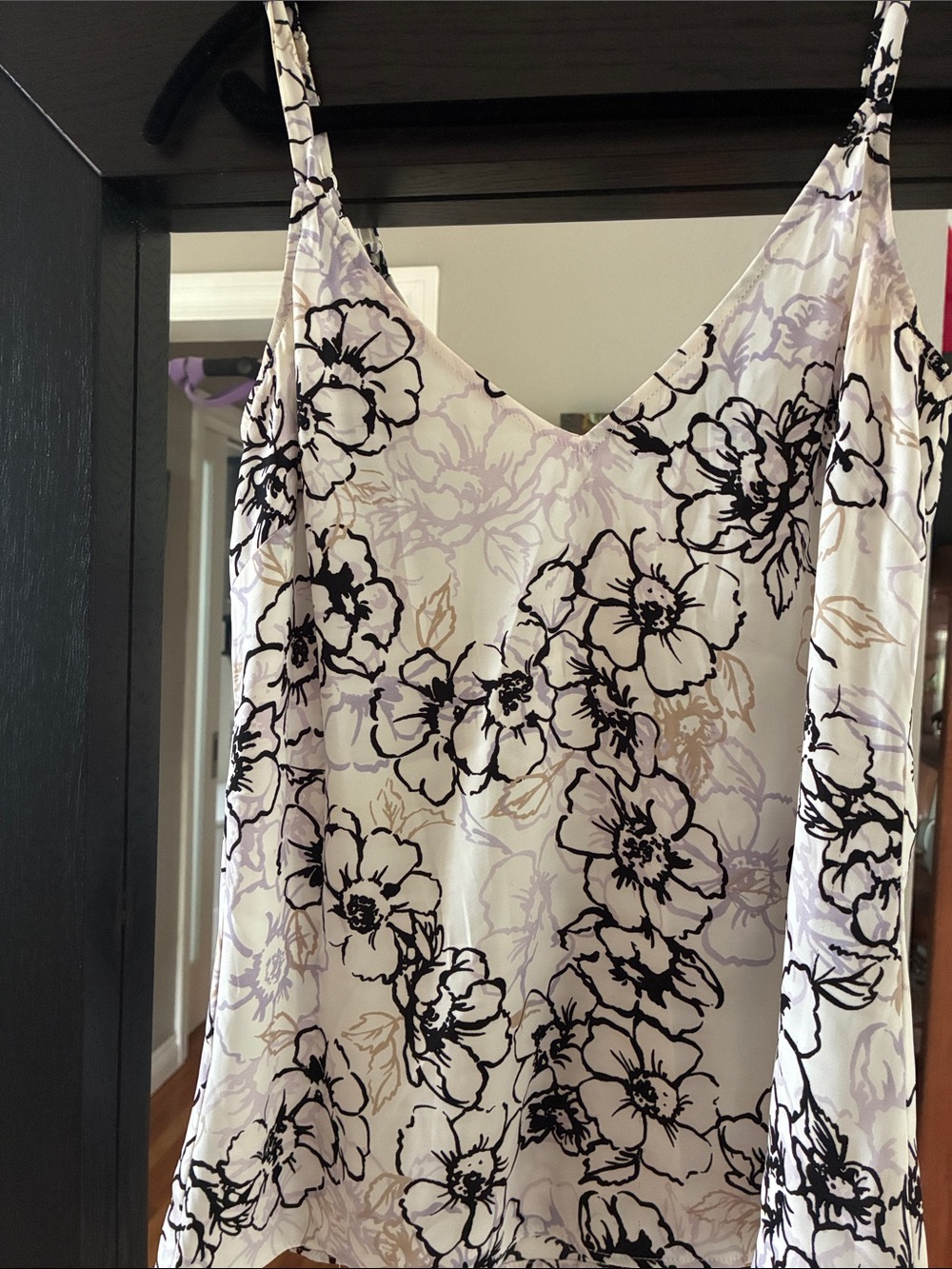 WHBM Floral  2piece Camisole Tank Top - Cream with Black & Lavender Flowers